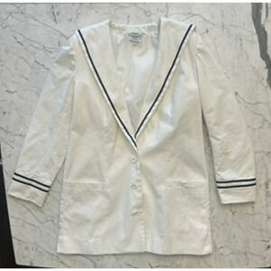 Vintage Laura Ashley White Sailor 80s Blazer Jacket Cotton shoulder pads 10 12